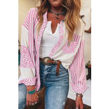 Pink Leopard Striped Western Casual Shirt