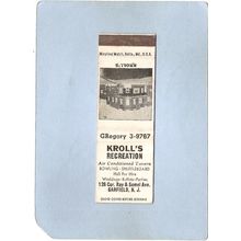 New Jersey Garfield Matchcover Krolls Recreation 126 Cor Ray & Semel Ave~3278