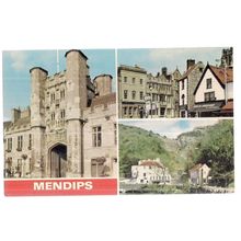 multiview, THE MENDIPS, SOMERSET unused vintage postcard by E T W Dennis =