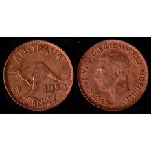 Australia One Penny 1952 Used. Coin 1d Geo VI Kangaroo
