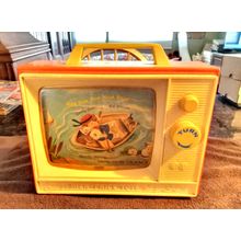 Old Vintage Fisher Price Giant Screen Music Box TV # 114 10" Wide Working 1966