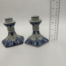 Royal Delft Porceleyne Fles Vintage 4.5" Candle Stick Holders Blue White Signed