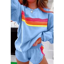 Beau Blue Striped Accent Pullover and Shorts Two Piece Casual Set