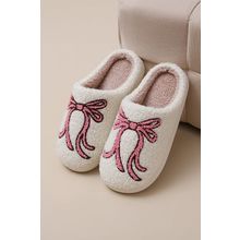 White Bow Knot Pattern Plush Warm Slippers