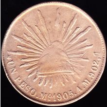 1905 Mo AM Mexico 1 Peso Silver Coin Libertad "Replica"