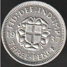 1937 Great Britain 3 Pence Silver Coin
