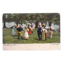 LA SUEDE, SWEDEN unused vintage postcard national costume dancing