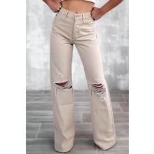 Khaki High Waist Ripped Wide-Leg Jeans