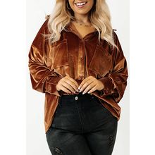 Chestnut Plus Size Velvet Chest Pocket Drop Shoulder Shirt