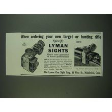 1939 Lyman Sights Ad - 48WJS & 48FH - When ordering new target or hunting Rifle