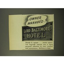 1954 Lord Baltimore Hotel Ad - Owner Managed