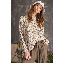 Leopard Printed Garment Dye Loose Fit Knit Top