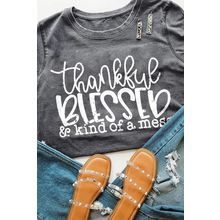 Gray BLESSED Letter Graphic Print Crew Neck T Shirt