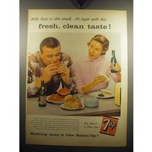 1957 7-Up Soda Ad - Hefty feast or slim snack.. it's super with this taste