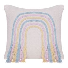 20" X 20" Blue and Off White Braided Cotton Zippered Pillow With Fringe