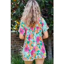 Multicolor Floral Print Short Sleeve Babydoll Blouse