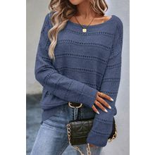 Real Teal Boat Neck Drop Shoulder Pointelle Knit Sweater