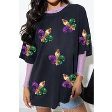 Black Mardi Gras Symbol Patched Crewneck T Shirt