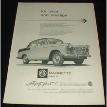1959 MG Magnette Mark III Car Ad, For Pace & Prestige!!