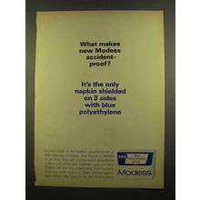 1965 Modess Blue Polyethylene Shield Ad, Accident-Proof