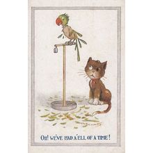 Half Eaten Parrott Talking To Cat After Being Eaten Comic Animal Postcard