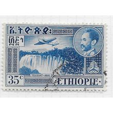 ETHIOPIA 1947 AIRMAIL AIR DOUGLAS DC3 35c WATERFALLS TESISSAT ABAI USED