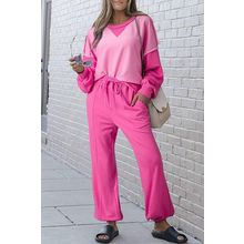 Bonbon Contrast Patchwork Pullover and Drawstring Joggers Set