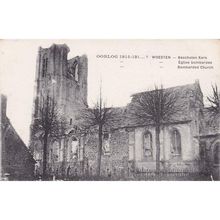 Bombarded Church Woesten OOrlog War Damage Postcard (WD138)