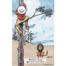 Situations Vacant Man Climbing Tree Climber Lion Old Comic Postcard