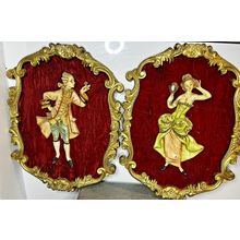 Depose Made in Italy Victorian Couple 3D Wall Hanging Set of 2 Resin Velvet