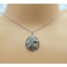 Vintage 925 Sterling Silver Horseshoe, Horse and Foal Pendant Necklace