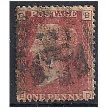 1858 SG43 1d Red Plate 157 Good Used Check Letters "BD".