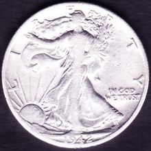 1942 D USA 50 Cents Silver Coin Liberty Walking