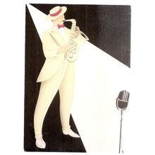 MAN PLAYING THE SAXAPHONE by Simon Dawson unused postcard art #
