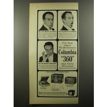 1954 Columbia 360 High Fidelity Phonograph Advertisement - Victor Borge