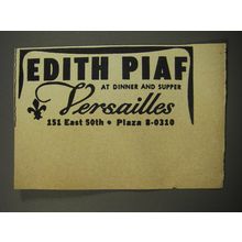 1955 Versailles Restaurant Ad - Edith Piaf at dinner and supper