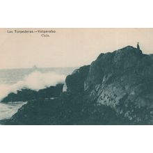 Man Watching Disaster Waves at Las Torpederas Valparaiso Chile Postcard