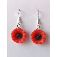 Poppy Earrings Silver Plated Hook Drop Earrings Remembrance Day