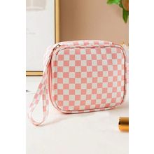Light Pink Checkered Pattern Small Cosmetic Bag