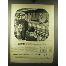 1947 U.S. Savings Bonds Ad - cartoon by Peter Arno - Puzzle: Station Scene