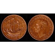 United Kingdom Half Penny 1950 Used Coin 1/2d Ship UK Geo VI