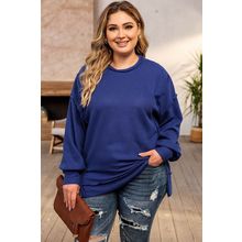 Blue Plus Size Waffle Knit Oversized Exposed Seam Top