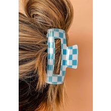 Sky Blue Checkered Print Hollow Out Hair Clip