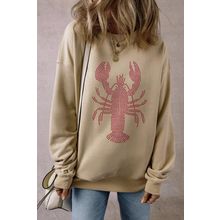 Parchment Rhinestone Crawfish Graphic Crewneck Oversized Sweatshirt