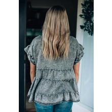 Gray Flutter Sleeves Tiered Denim Top
