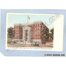 CT Danbury Hotel Green Street Scene w/Trolley Car Trolley Tracks Old Cars ~496