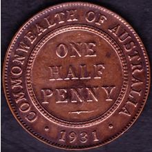 1931 Australia 1 Half Penny Coin