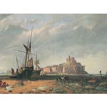 Ship at Elizabeth Castle Jersey in 1860 Painting Postcard