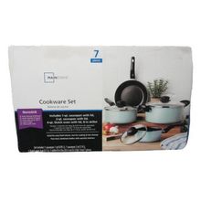 Mainstays 7 Piece Non-Stick Cookware Set Aluminium Mint, Dishwasher Safe