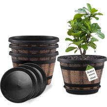 Quarut Plant Pots Set of 4 Pack 12 Inch,Large Whiskey Barrel Planters with Drain